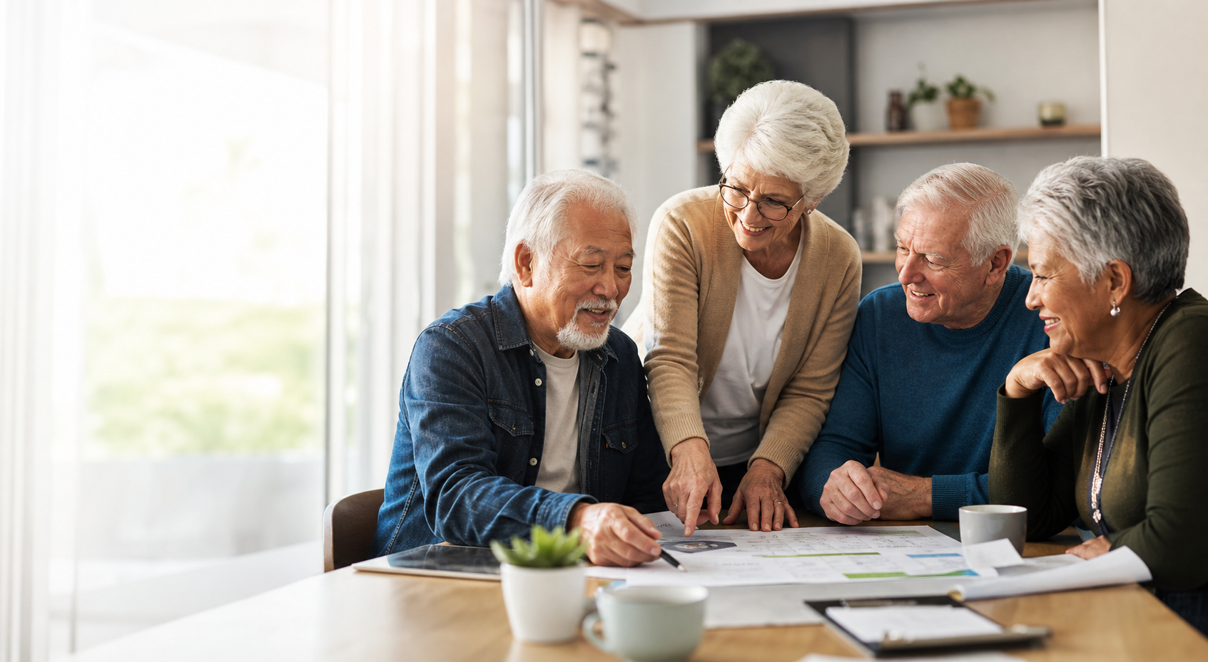 Adults around age 70 reviewing a practical health plan